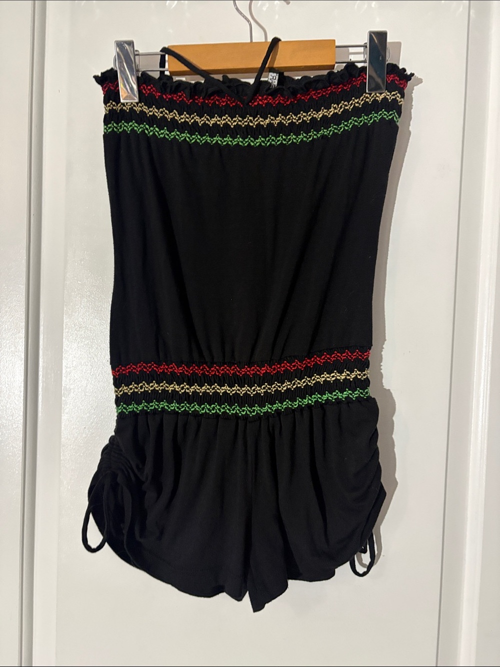 Ingear Black Strapless Romper with Red, Green and Yellow Trim